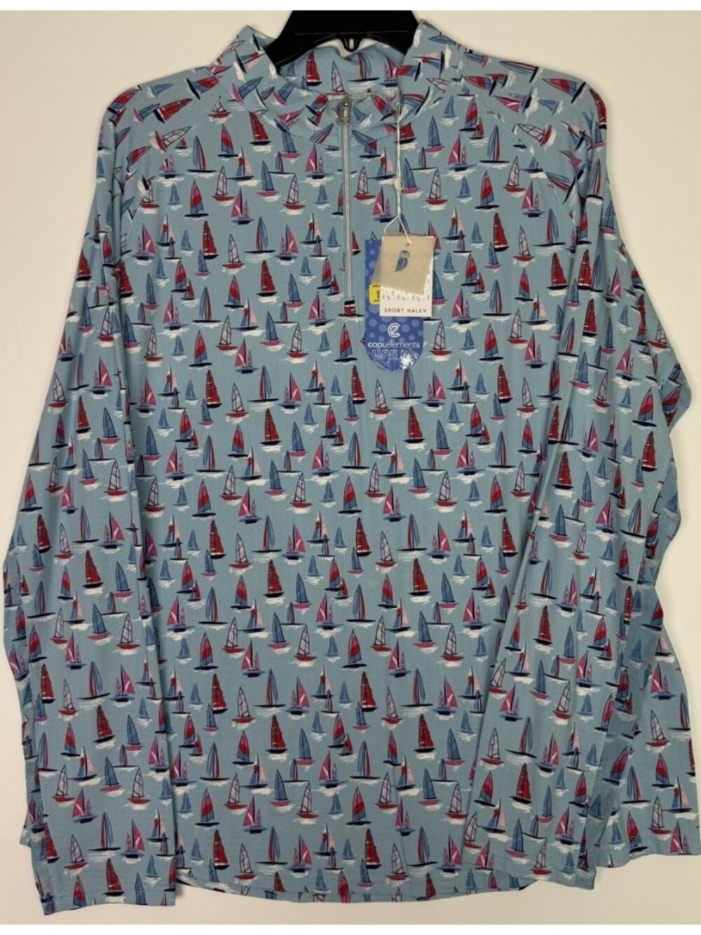 Sport Haley Golf Pullover Womens XXL NWT Cool Elements 1/4 Zip Blue Sailboat Sun